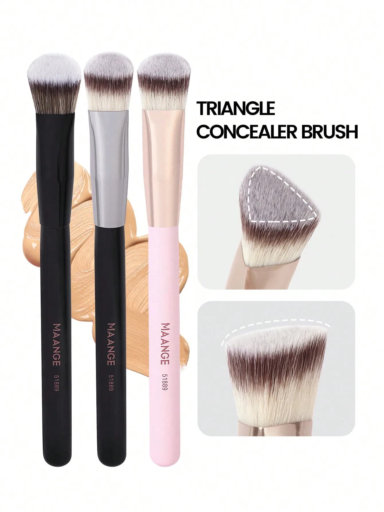 MAANGE 2 pennelli professionali per il trucco del viso con scatola di carta, pennello morbido per fondotinta, pennello triangolare per correttore, pennello per ombretto, strumento per il trucco con fibre morbide per un facile trasporto, pennello da viaggio, regali per donne e ragazze