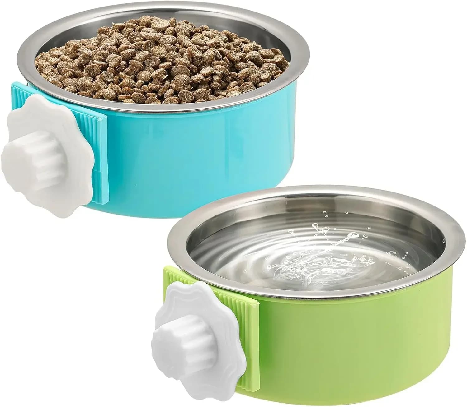 Ciotola per cani da 2 pezzi, ciotola per mangiatoia per acqua per alimenti sospesa per cuccia per animali domestici rimovibile in acciaio inossidabile
