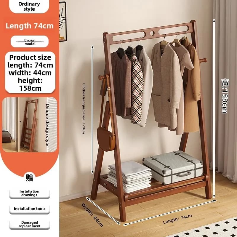 Multi-functional Bedroom floor folding coat rack non-solid wood hanger household clothes rack