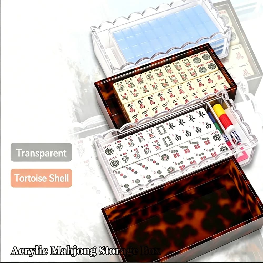 Scatola porta Mahjong in acrilico trasparente effetto tartaruga, ispessita, organizer speciale per tessere Mahjong americane, ideale per feste e riunioni