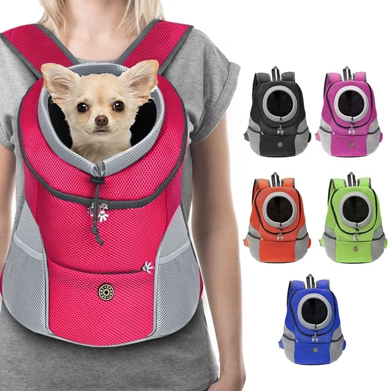 1ANew Dog Pet Backpack Carrier Travel Bag Front Pack Breathable Adjustable with Safety Reflective Strips for Hiking Outdoor Cats