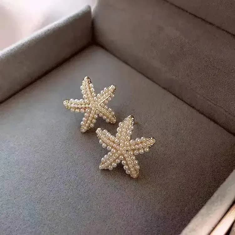 Nuovi Orecchini a Forma di Stella Marina per Donne, Design Raffinato, Imitazione Perla, Orecchini a Perno, Regalo per Feste, Gioielli Femminili alla Moda
