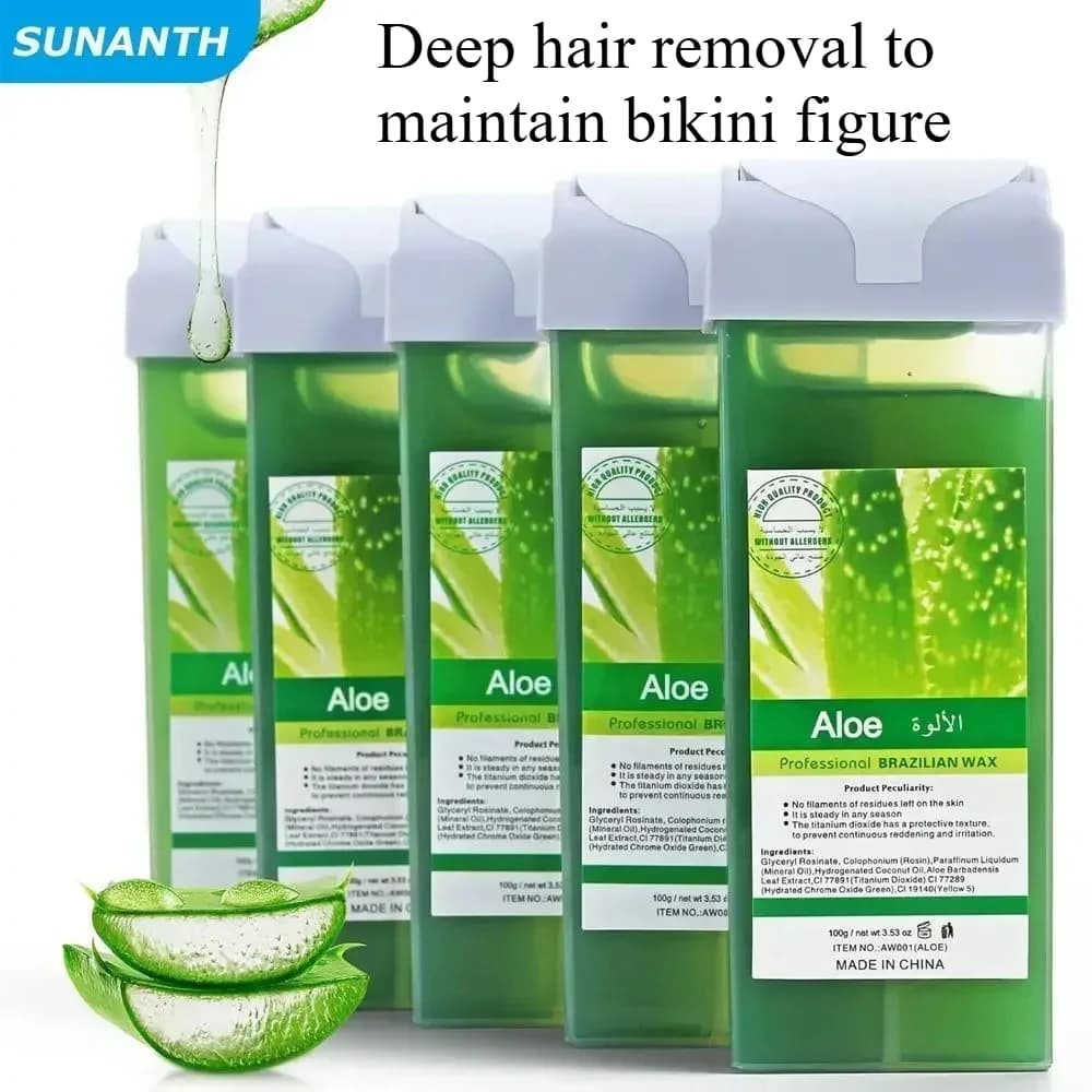 Cera depilatoria roll-on alla rosa e aloe, ricarica per depilazione indolore, cartuccia di cera depilatoria, scaldacera per depilazione bikini e corpo