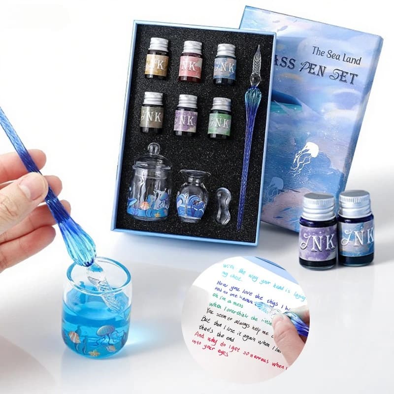 10pcs Dipping Pen Set Ocean Series Easy To Clean for Artistic Creation Illustration Calligraphy Writing Greeting Card Invitation