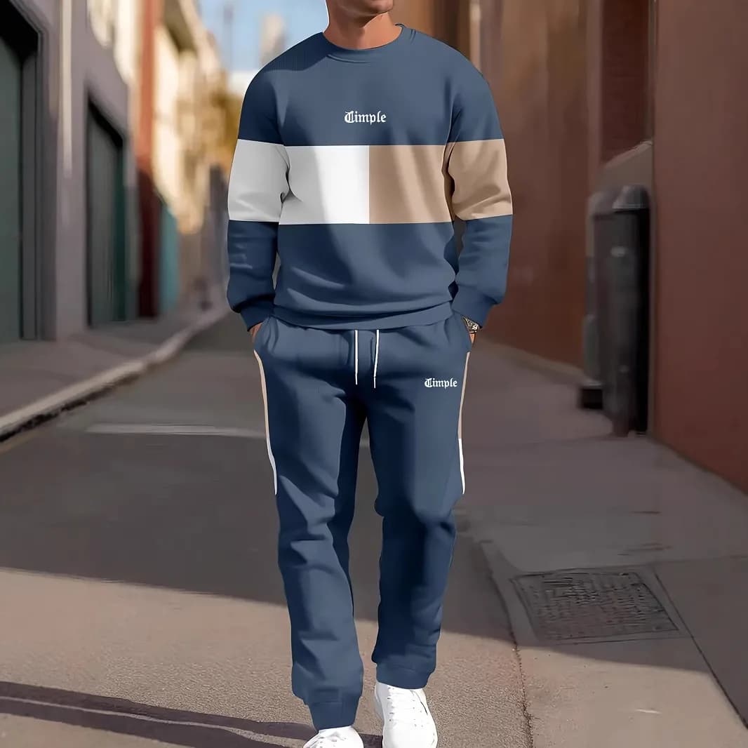 2026 Spring Autumn Men Round Neck 3D Letter Print Two Piece Hoodie Tracksuit Soft Comfort Loose Streetwear Daily Casual Co Ord M