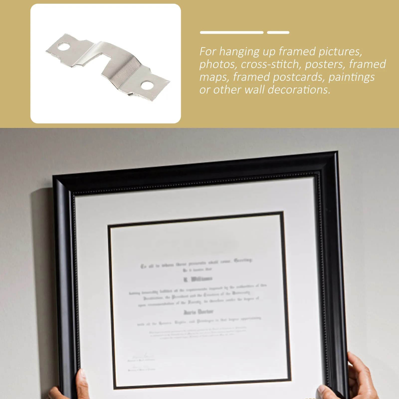50Pcs Photo Frame Hangers Kit Sturdy Electroplated Metal Triangle D-Ring Double Hole Hooks for Framed Pictures Cross-Stitch Home