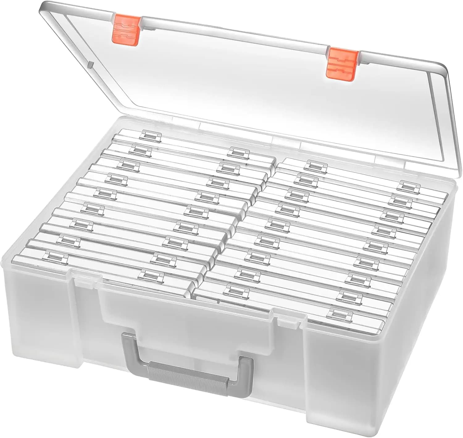 Transparent Photo Storage Box with 18 Acid-Free Organizers for Photo, Stickers, Stamps and Seeds