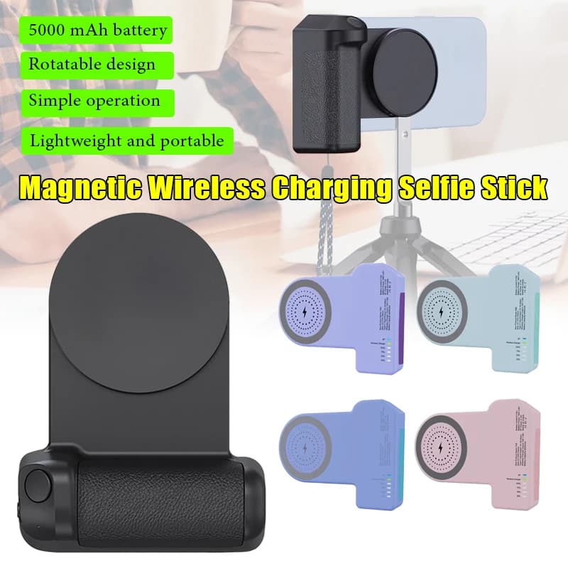 Stabilizzatore per foto con fotocamera magnetica portatile da 5000 mAh con otturatore per fotocamera per smartphone con bastone per selfie wireless multifunzionale Bluetooth