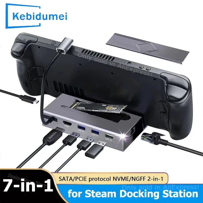 Docking station USB C 7 in 1 for Steam Deck Nintend Switch M.2 NVMe SATA HUB HDMI 4K at 60Hz 1000M Gigabit Ethernet 2 * USB 3.0 Hub