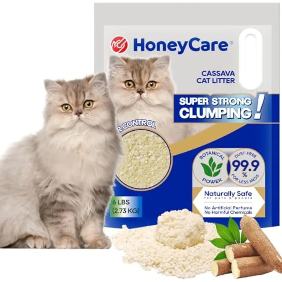 HoneyCare Cassava Cat Litter Natural Cassava Formula Fast Clumping and Odor Control Low Dust and Eco-Friendly 6 lbs