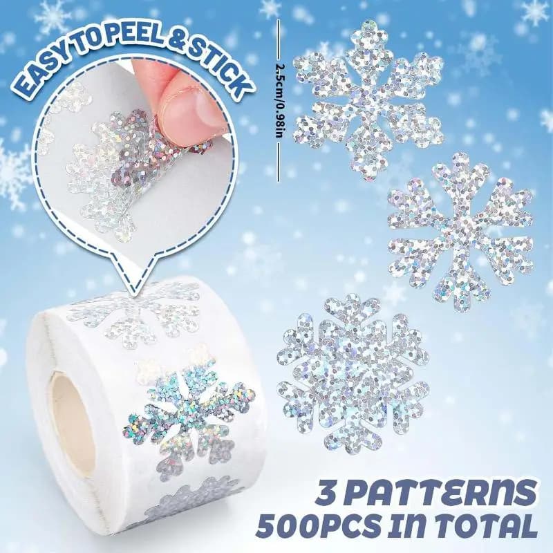 Set of 500 stickers with laser engraved snowflakes for Christmas gifts and children's album