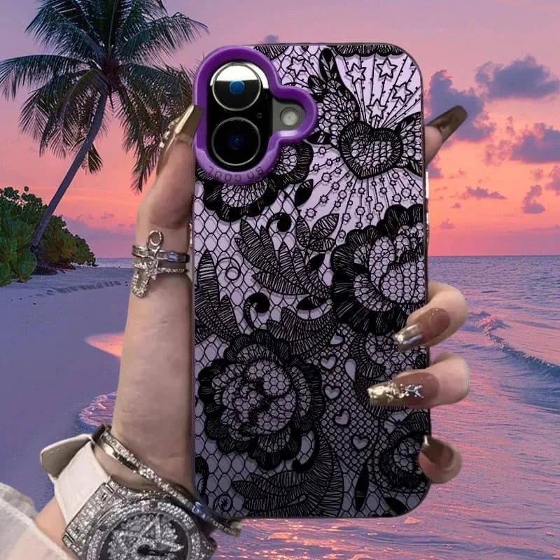 Black Lace Floral Frosted Case for Xiaomi Mi 15 15T 14 Ultra 14T 13T 12T 11 Lite POCO F6 F5 X8 X7 X6 X5 Pro Max Acrylic Cover