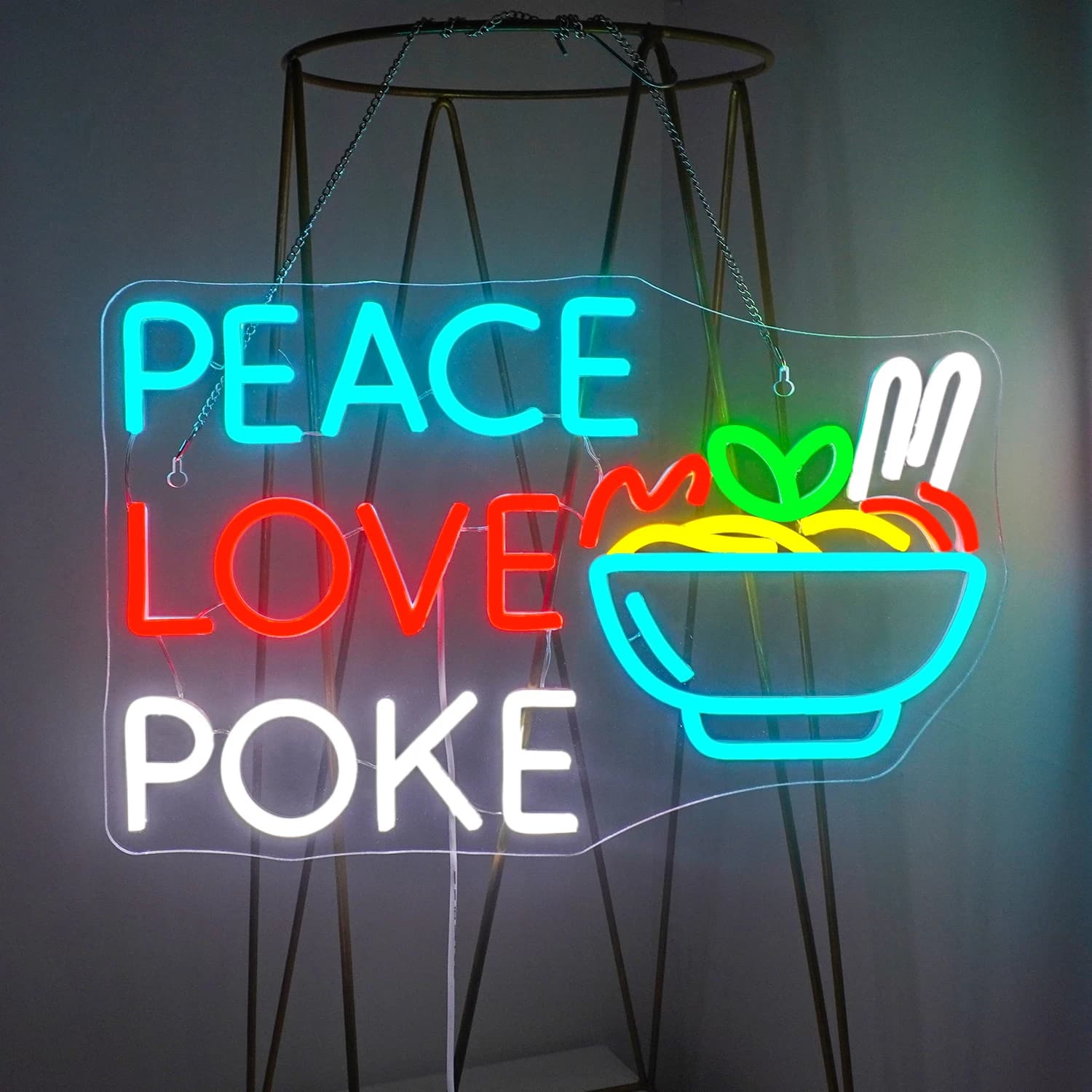 Ramen Insegna al neon per la decorazione della parete Peace Love Poke Letter Signs Decorazione della stanza Negozio di alimentari Ristorante Hotel Bar Club Lampada da parete USB