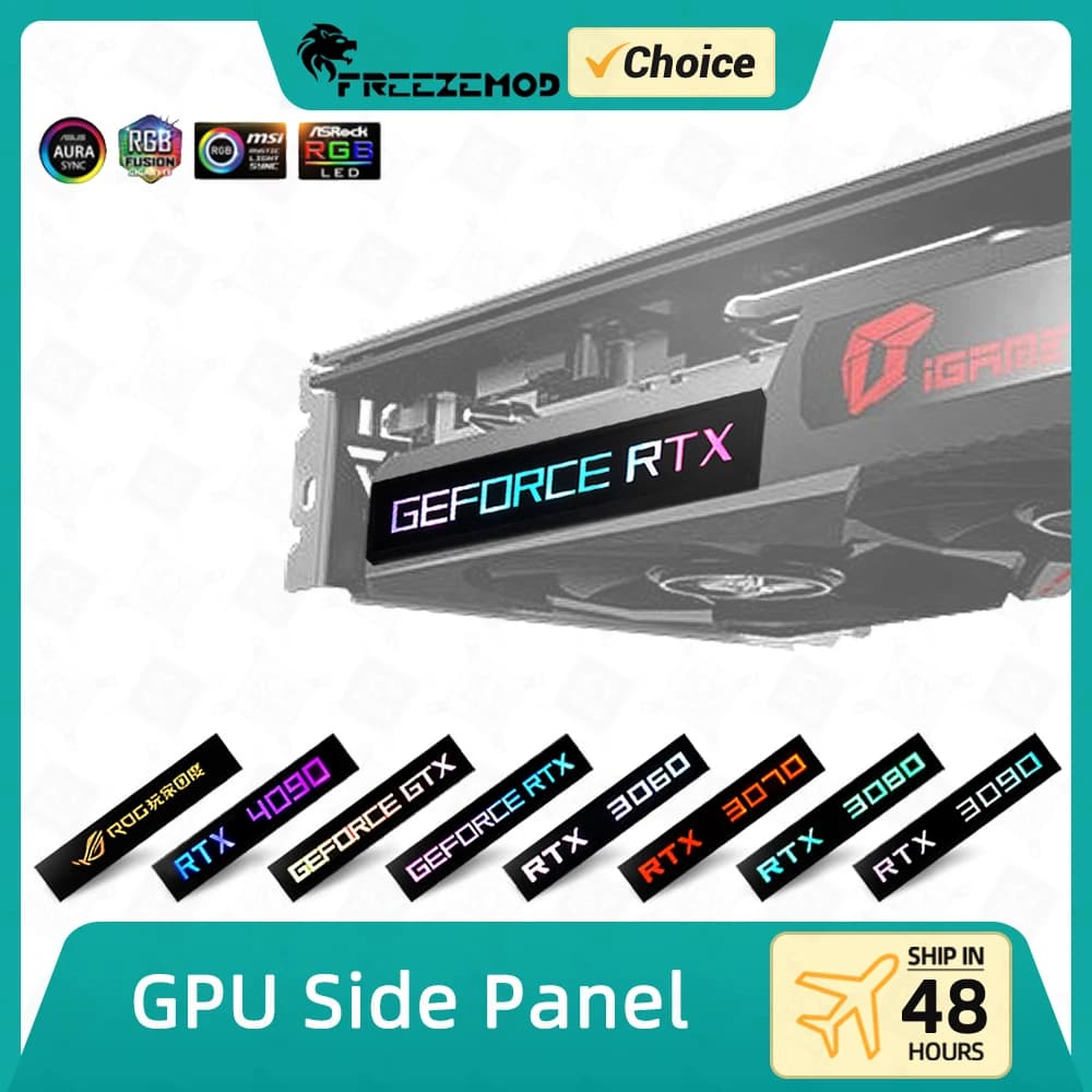 FREEZEMOD GPU Pannello laterale RTX3090 GTX ROG Decorazione PC Scheda video Piastra Fede Lampada Dispositivo di raffreddamento dell'acqua AURA SYNC Raffreddamento a liquido ARGB