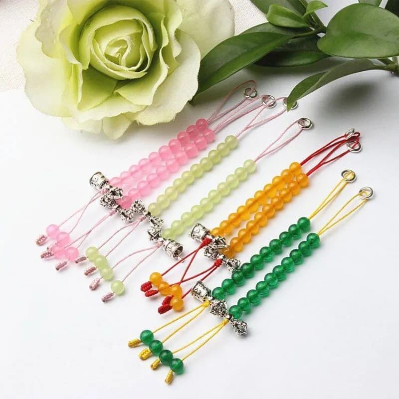 Natural Crystal Agate Chalcedony Wenwan Counter Tibetan Silver Bell Vajra Side Hanging DIY Bracelet Tassel Cotton Cord Pendant