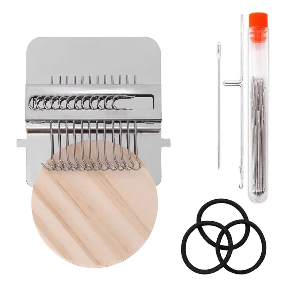 Telaio in legno Mini telaio Macchina 12/14 Gancio Mini Formato Piccola macchina tessuta Piccola struttura Strumento in metallo Piccoli telai Strumento per tessitura Uso domestico