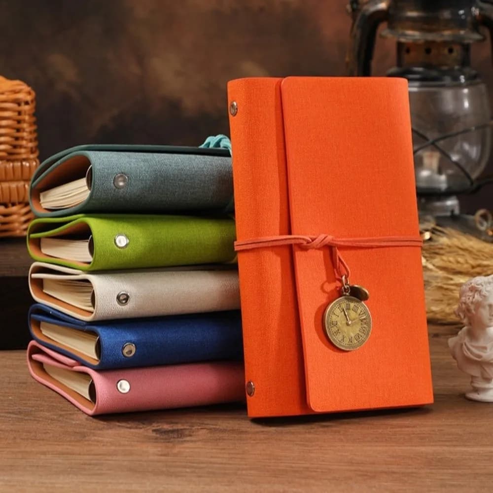 Stationery A6 Journal Notebook Retro Clock Pendant 6 Ring Loose Leaf Binder Vintage Refillable Pocket Planner Work