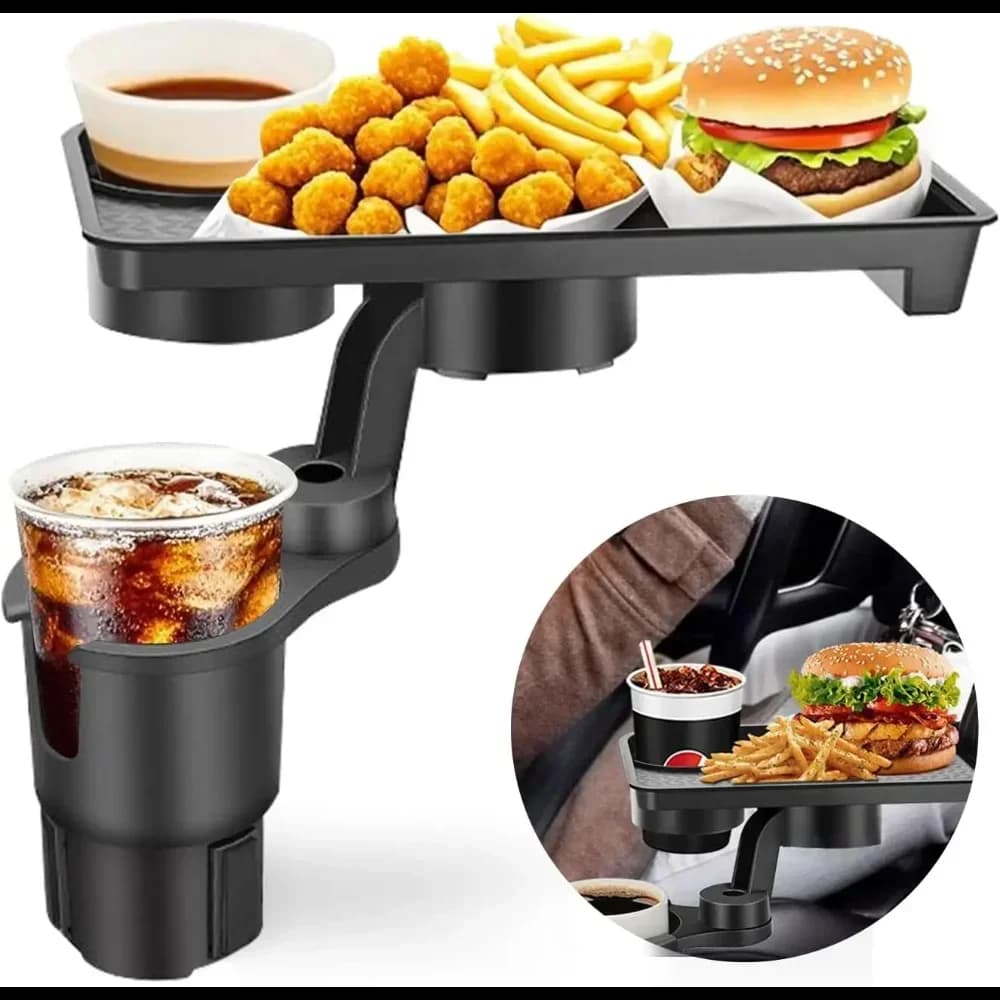 3 in 1, 10.24 inch Car Tray Organizer with Double Glass Holder and Phone Door for Food, Travel