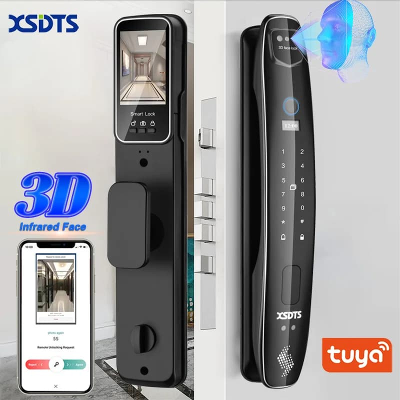 3D Face Smart Door Lock Telecamera di sicurezza Monitor Impronta digitale intelligente Password Sblocco chiave elettronica biometrica