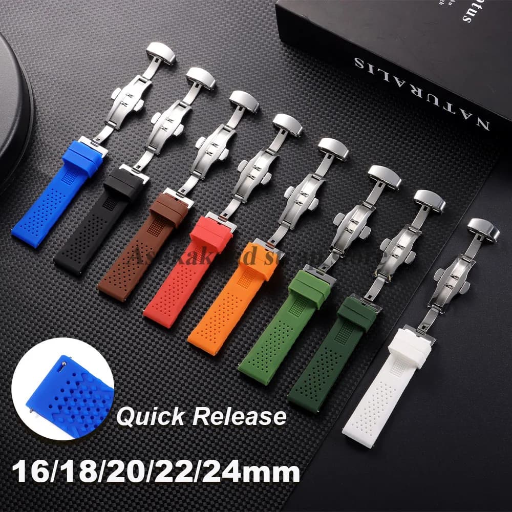 16mm 18mm 20mm 22mm 24mm cinturino in silicone traspirante per Seiko per cinturino Omega cinturino a sgancio rapido fibbia a farfalla donna uomo cinturino