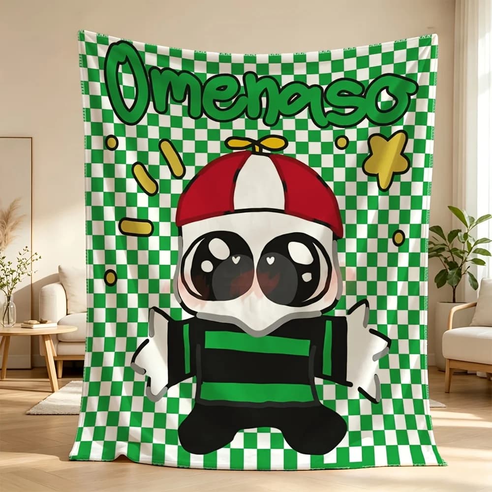 Omenaso Cartoon Meme Blanket Throw Tapestry Green Checkered Gaming Pop Culture Decor for Kids Boy Girl Gift