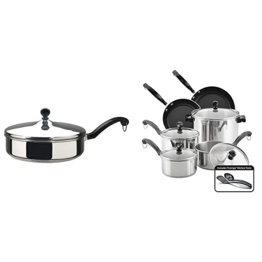 Farberware Set di pentole e padelle classiche in acciaio inossidabile da 15 pezzi 50049 Padella classica in argento e acciaio inossidabile con