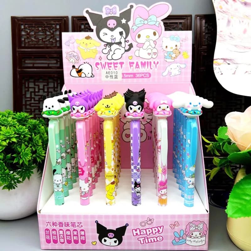 36 pz/lotto Sanrio Dounts Penne Gel Per La Scrittura Cute Melody Kuromi 0.5mm Inchiostro Nero Penna Neutra Regalo Per Bambini Materiale Scolastico Per Ufficio