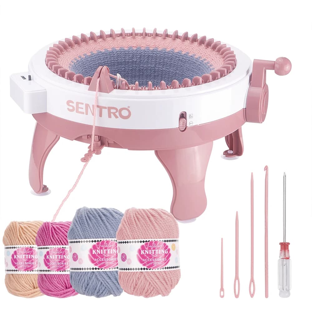 Sentro Knitting Machine 48 Needles - Flat/Tubular Braiding, Pink Plastic DIY Handicraft Kit for Knitting Hats,Scarves,Gloves