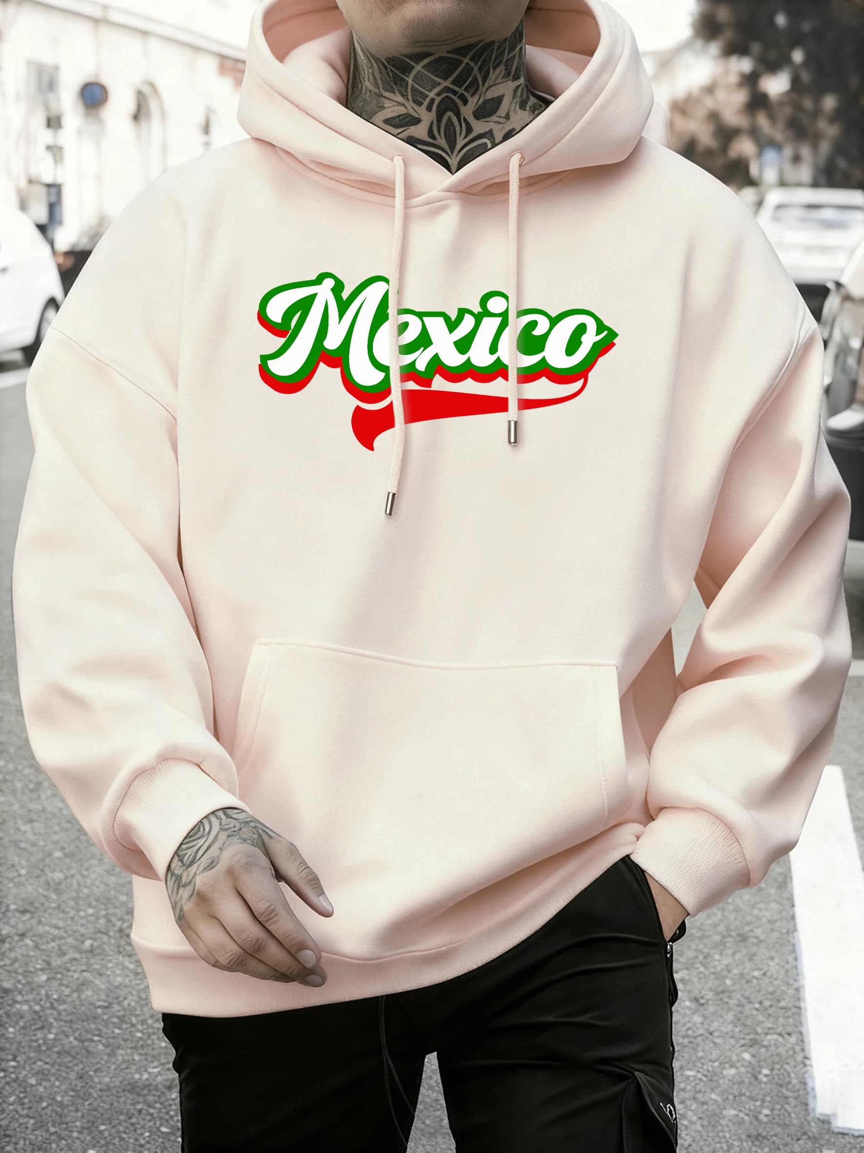 Mexico Letter Creative Printed Hoodie Man Fleece Vintage Sportswear Crewneck Loose Pullovers Autumn Unisex All-Match Clothes
