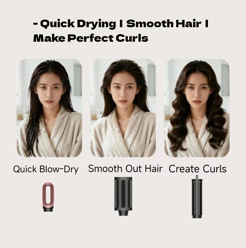 HS09 6 IN 1 Hair Styler High Speed Hair Dryer Auto Wrap Curling Wand Negative Ion Anti-Frizz Smart Temp Hair Styling Tools