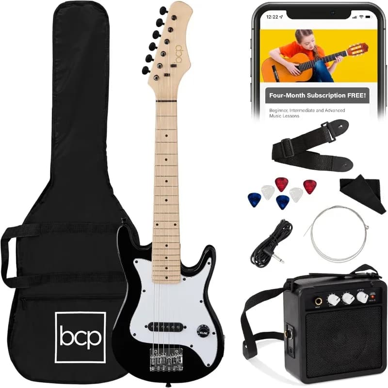Best Choice Products Chitarra Elettrica per Bambini 30 Pollici Kit per Principianti con Amplificatore 5W, Tracolla, Custodia, Corde, Plettri - Nero