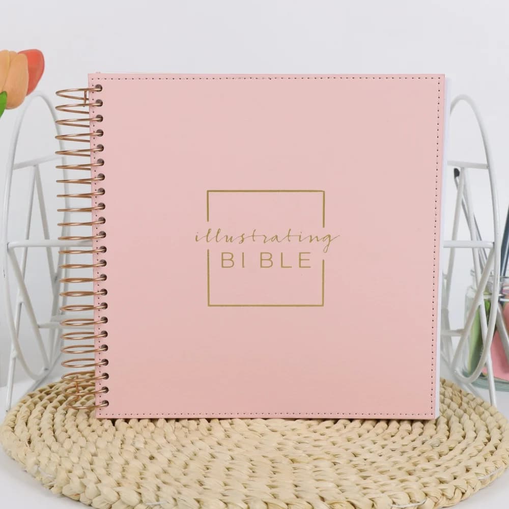 Rose Gold Spiral Faux Leather Illustrating Bible Journal, Minimalist Gold Foil Border Devotional Notebook for Believers’ Hand-Dr