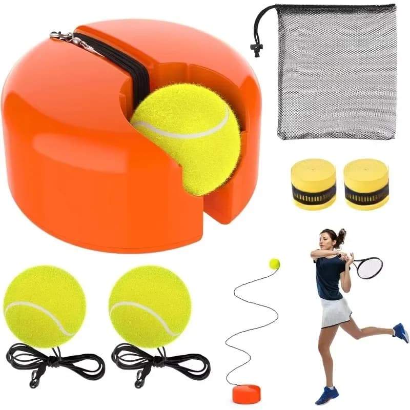 Strumento per esercitarsi con palla in corda elastica con impugnatura da tennis