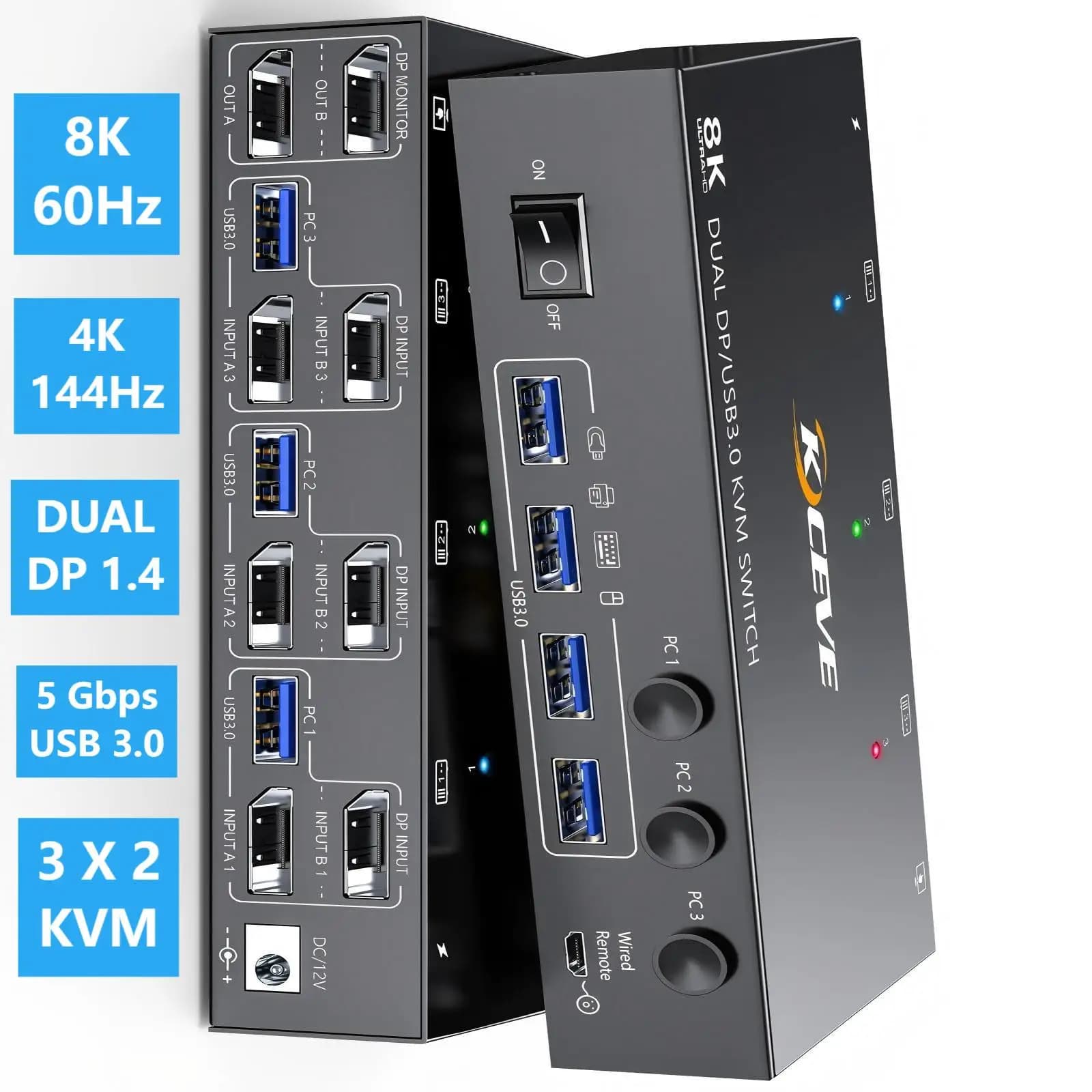 Switch KVM DP doppio/triplo monitor 4K@144Hz 2x2 USB3.0 Switch KVM HDMI 3 ingressi 2/3 uscite 8K@60Hz Display misto 2/3 Monitor 3 Computer