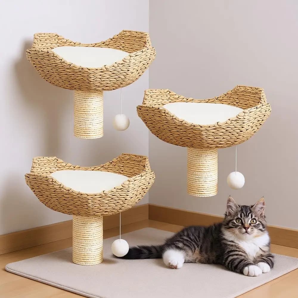 Set di 18 Pezzi di Ricambio per Albero per Gatti, Accessori Aggiuntivi, Cestini in Vimini, Letti in Rattan, Nido in Corda Intrecciata a Mano, Ciotola