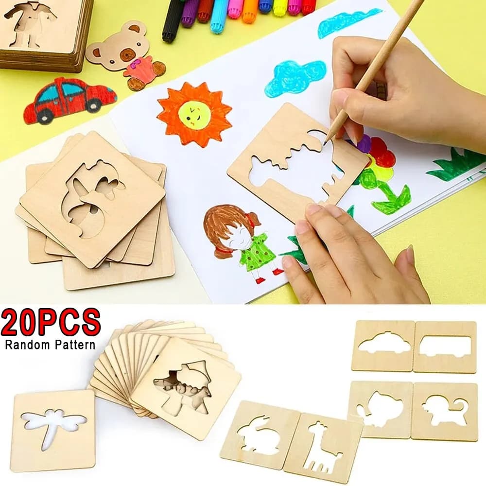 20 pezzi Montessori giocattoli per bambini giocattoli da disegno modello di pittura fai da te in legno stencil apprendimento giocattoli educativi per regalo per bambini