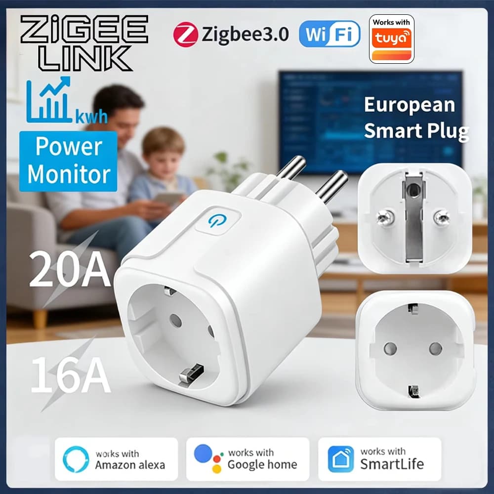 Smart Zigbee WiFi EU 16A/20A with Energy Monitoring and Timer for Domotica Tuya, Compatible with Alexa and Google Home Assistant