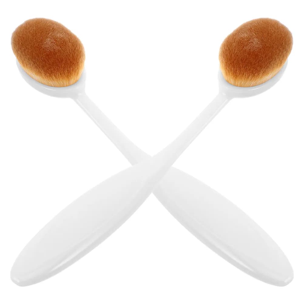 2 pennelli per trucco, pennello per fondotinta, pennello ovale per polvere libera, setole morbide, lunghe, in fibra sintetica, cosmetici da viaggio