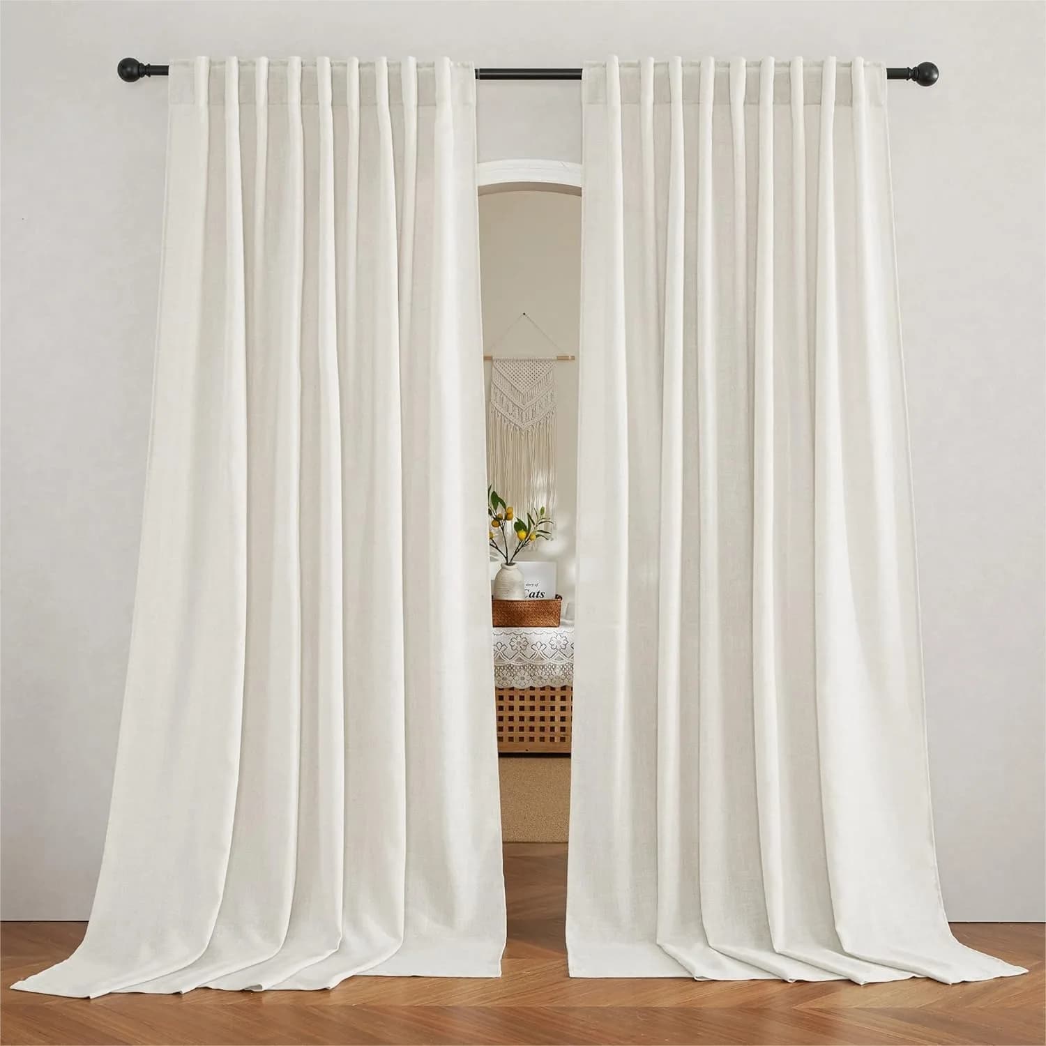 Semi Sheer Curtains 108 inch Length, Linen Textile Farmhouse Curtains with Rod Pocket & Back Tab for Bedroom Living Room, W 70 x