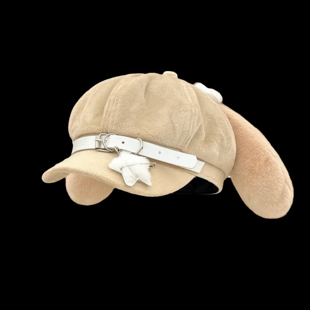 Casual Cat Ears Dog Ears Beret Lolita Gothic Newsboy Cap Leather Buckle Soft Plush Fabric Octagonal Hat Daily Outfit