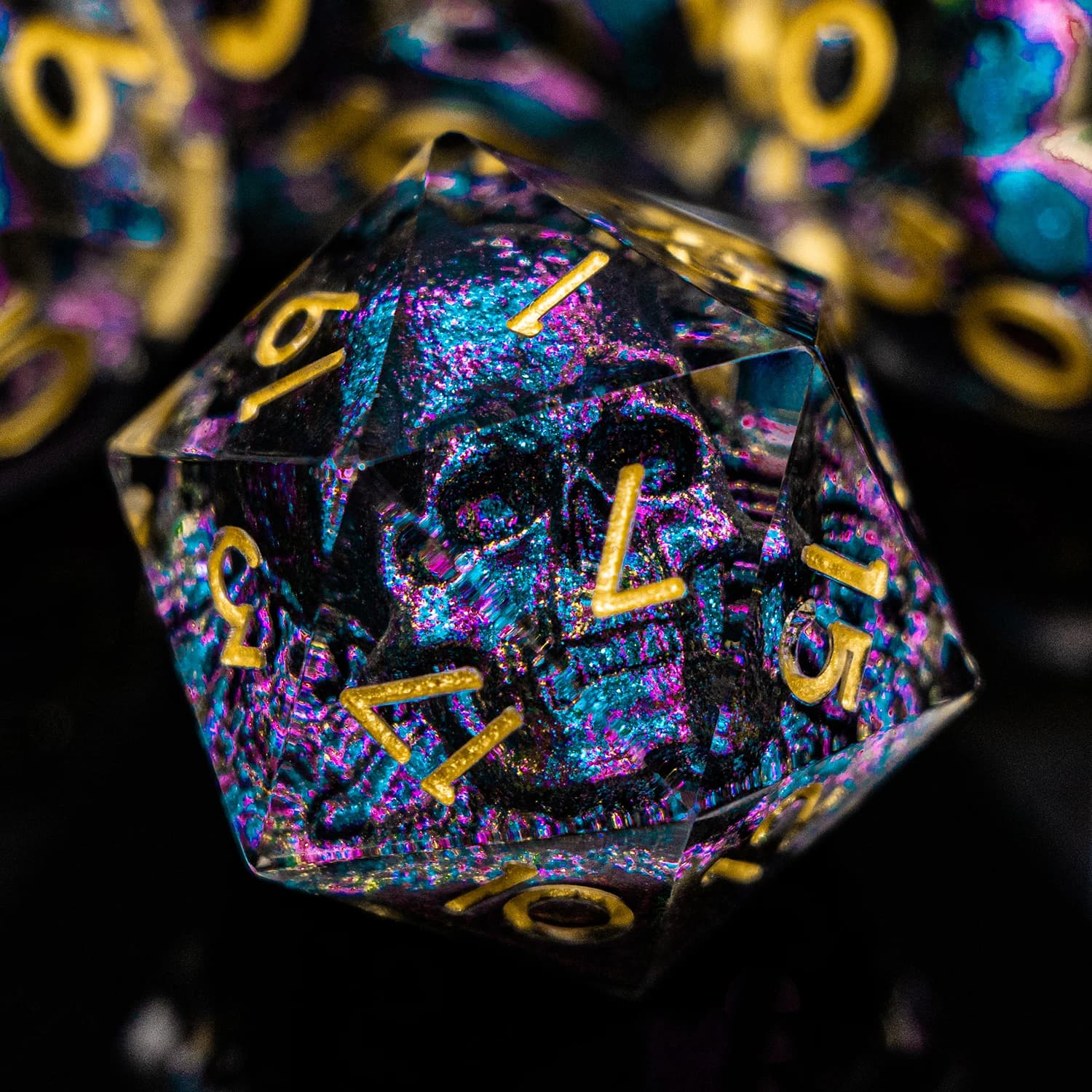 D&D D20 Skull Head DND Sharp Edge Resin Dice Set for D and D Dungeon and Dragon pathfinder D+D Role Playing Game Polyhedral Dice