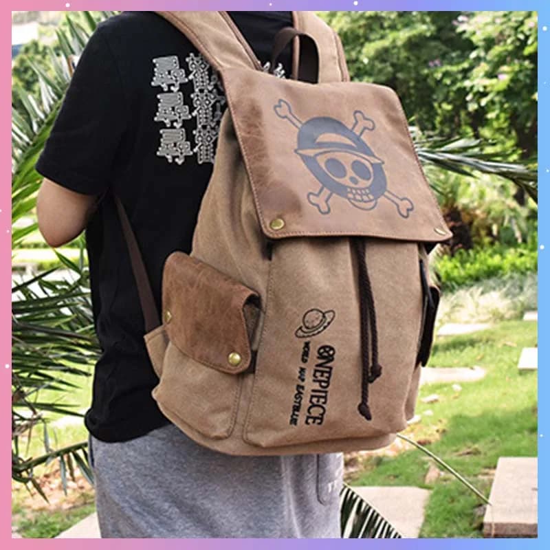 Zaino One Piece Anime Cartoon, Borsa Scolastica per Studenti, Zaino in Tela Lavata Rinforzata per Uomo e Donna, Borsa con Coulisse, Regalo