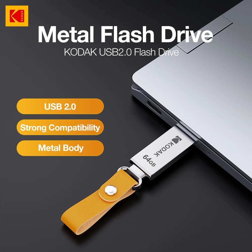 Kodak Original USB 2.0 Flash Drive with Keychain 32GB 64GB 128GB Pendrive Waterproof Memory Stick Leather Landyard Metal U Disk