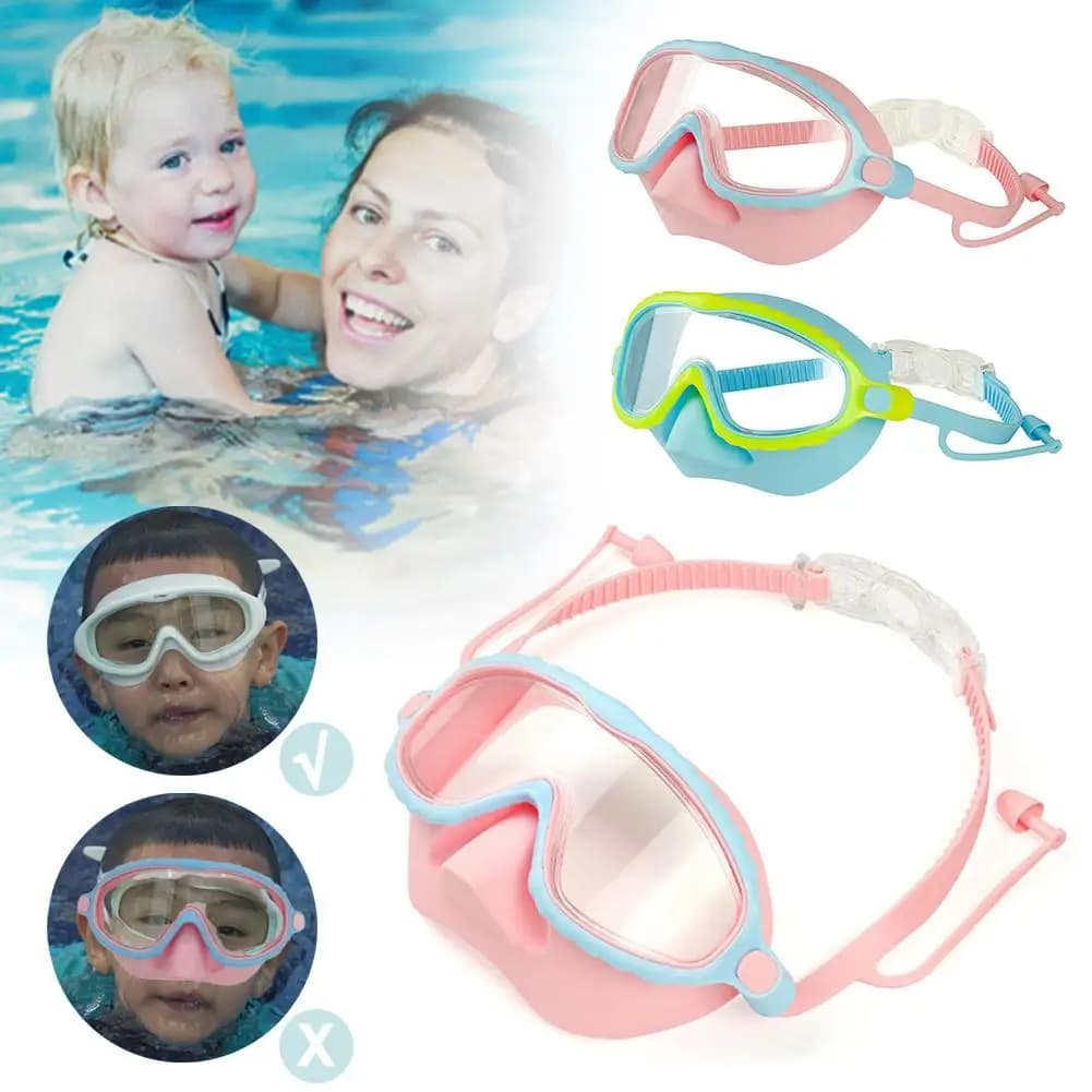 Swimming goggles with nose cover Wide field of view Underwater mask Anti-loss padding, Children's swimming goggles from 4 to 15 years old