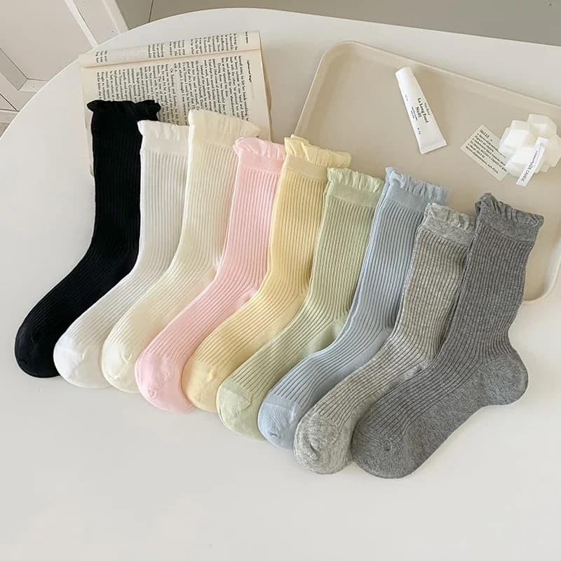 Women's Socks Candy Color New Summer Fashion Solid Color Thin Socks Breathable Simple Korean Style Sweet Plain Socks Long Casual