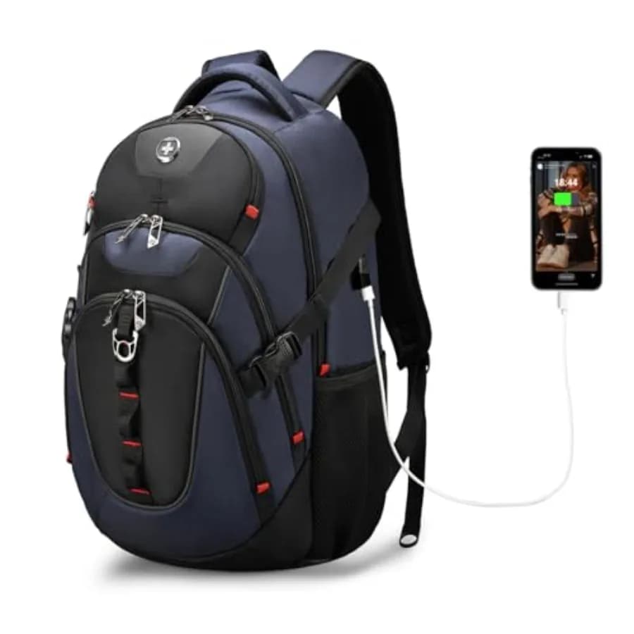 Zaino per Laptop con Porta USB, Zaino da Viaggio per Computer da 15.6 Pollici, Zaino Scolastico da 31L per Uomo, Blu
