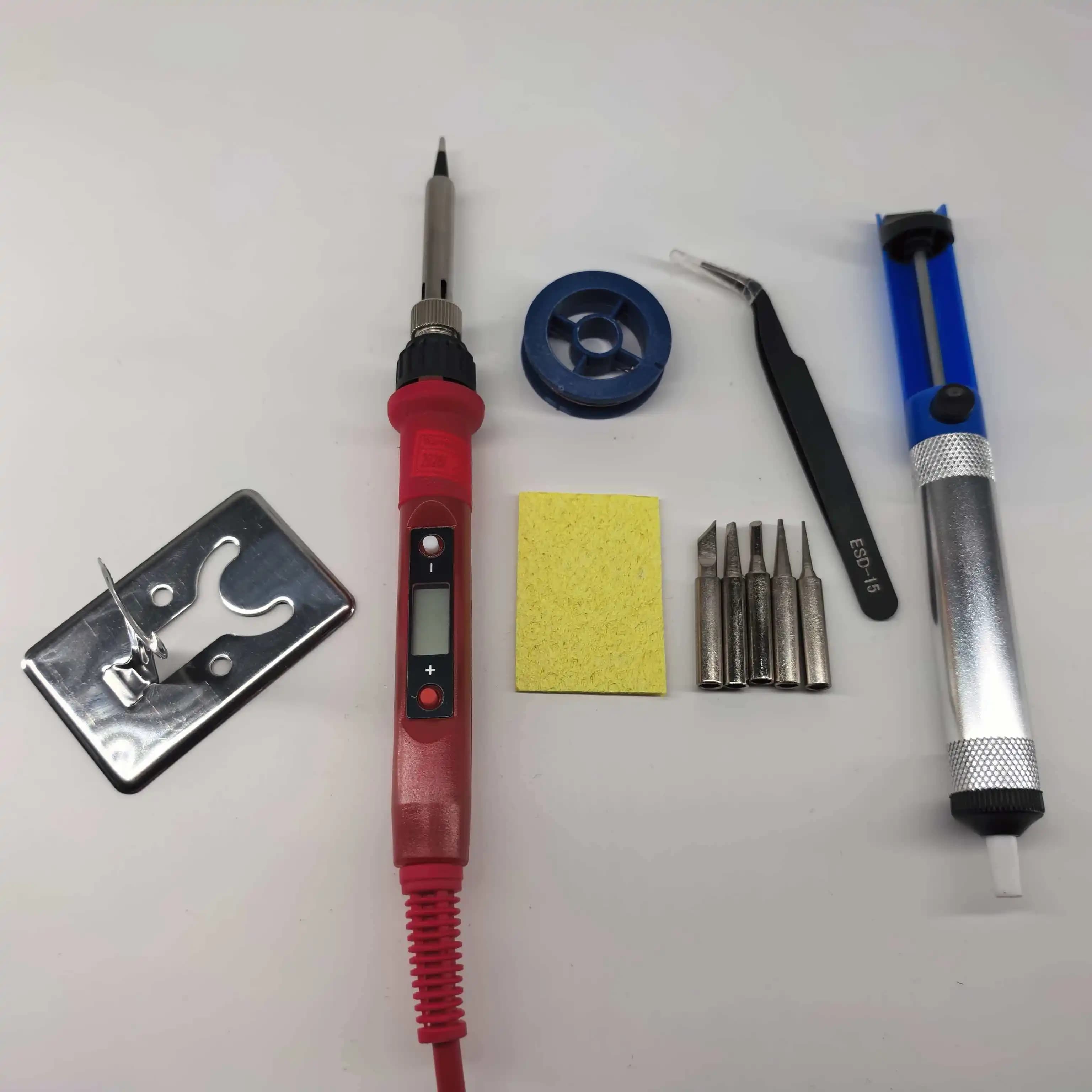 Kit saldatore da 80W con temperatura regolabile, display LCD, strumenti per saldatura, punte in ceramica, pinzette, filo per saldatura