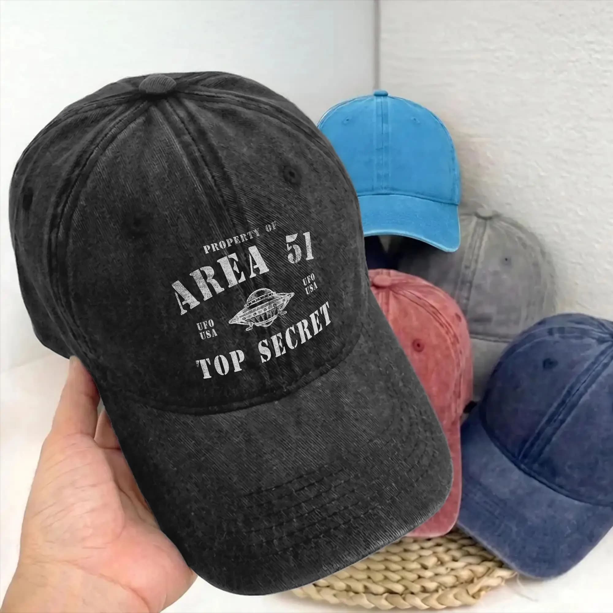 Area 51 Top Secret UFO Aliens Men Women Unstructured Baseball Cap Warning Las Vegas Distressed Washed Hat Adjustable Snapback