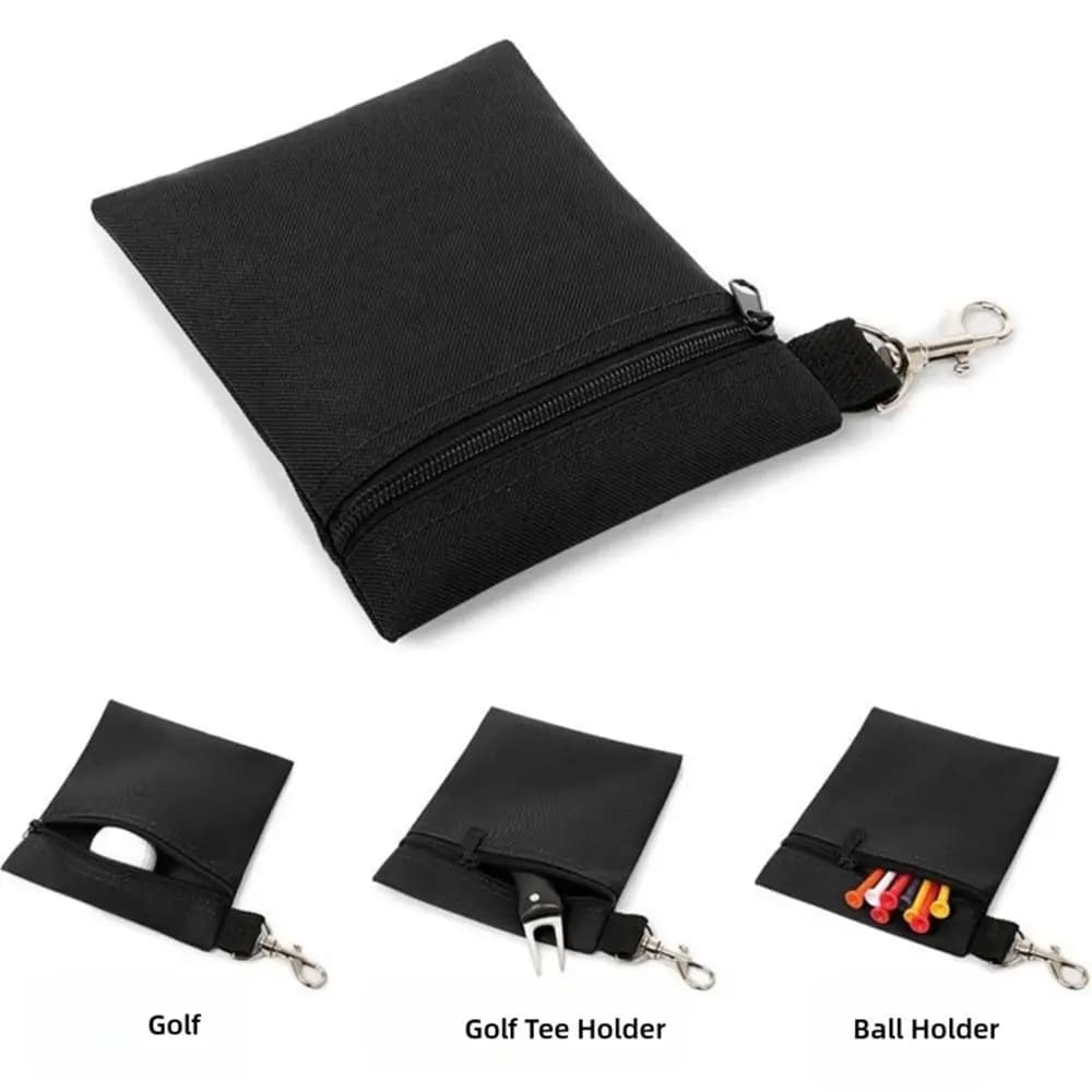 Waterproof Pocket Nylon Golf Tee Pouch Zipper Reusable Golf Ball Bag with Metal Lobster Claw Clip Valuables Holder Golf