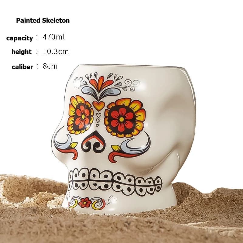 Tazza in Ceramica Hawaiana Dipinta a Forma di Scheletro, Bicchieri Creativi per Cocktail, Tazze Tiki, Divertenti Boccali da Birra, Tazze Personalizzate a Tema Zombie per Bar e Cucina